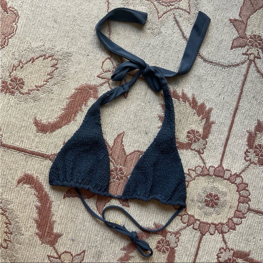 Tori Paver slate grey ruched triangle bikini top